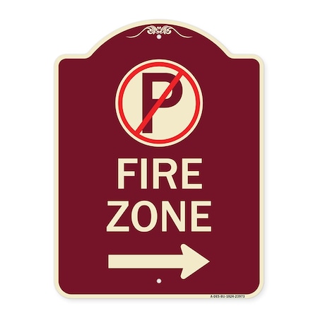 Signmission Fire Zone No Parking and Right Arrow Heavy-Gauge Aluminum Sign, 24" x 18", BU-1824-23973 A-DES-BU-1824-23973